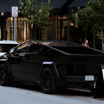 A Tesla Cybertruck at the valet parking stand outside 801 Chop