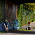 Bikers on the Midtown Greenway in September 2024