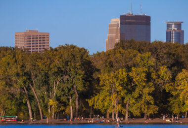 Hidden Beach on Cedar Lake during above average high temperatures in late September. The beach is on the shore of Cedar Lake.