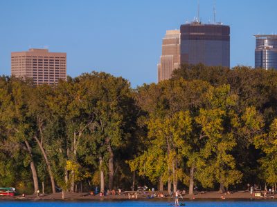 Downtown Minneapolis Towers Seen from Hidden Beach on Cedar Lake