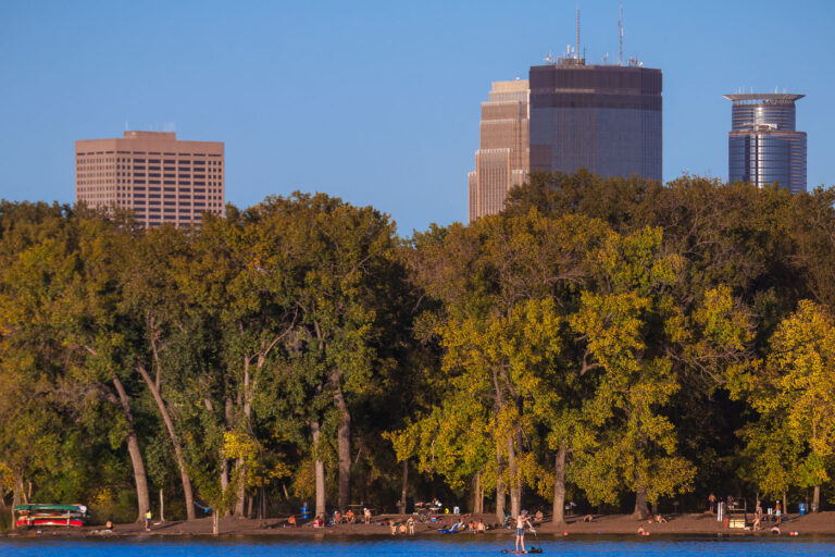 Hidden Beach on a September day in Minneapolis 2 Hidden Beach on Cedar Lake during above average high temperatures in late September. The beach is on the shore of Cedar Lake.
