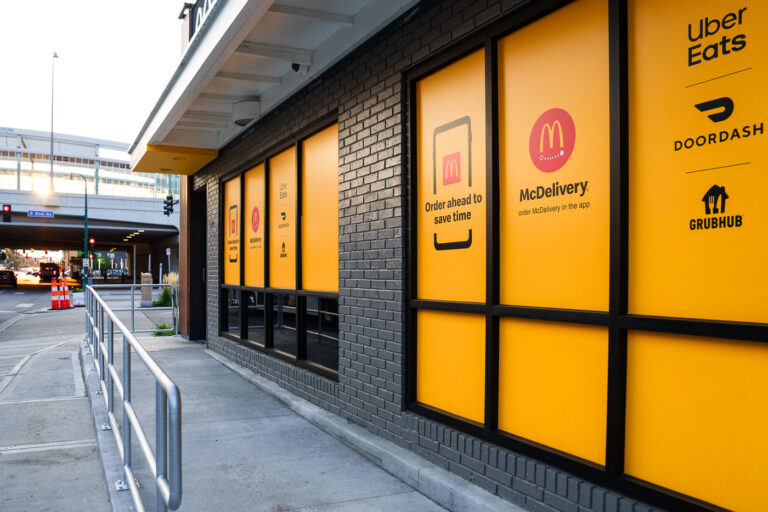 McDonald's McDelivery wrap on window 4 Window wrap on a McDonald's restaurant on Lake Street in Minneapolis.