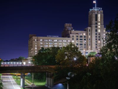 Midtown Exchange Tower Lit Up at Night in Minneapolis