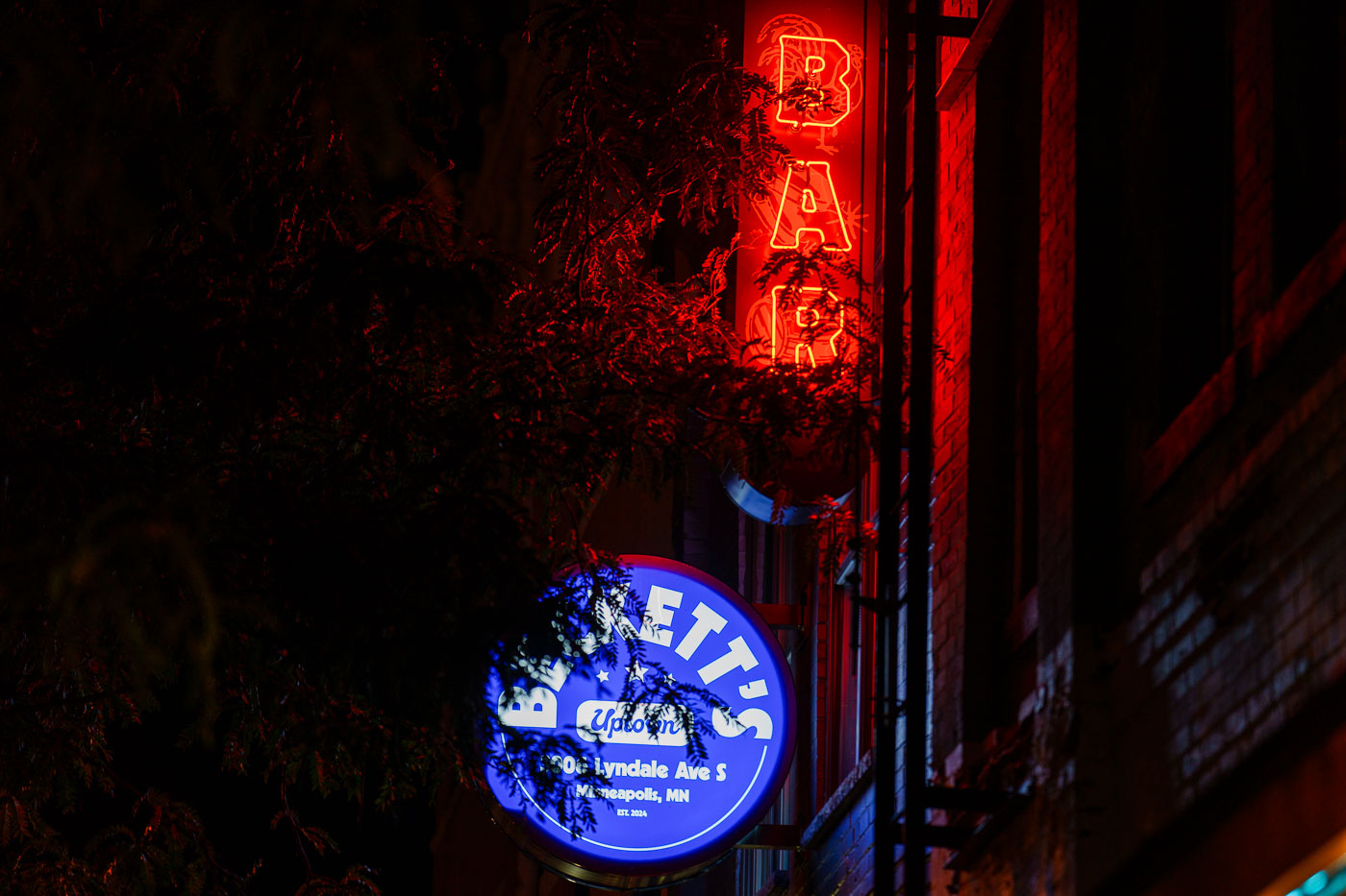 Neon bar signs in reading BAR in Minneapolis