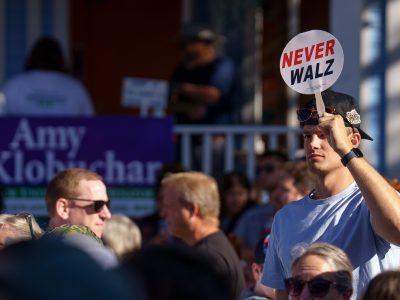 "Never Walz" Sign Held at Minnesota State Fair Rally