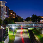 The Midtown Greenway trail at Girard Avenue as seen from Hennepin Avenue in Uptown Minneapolis.