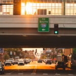 Warm light from a September sunset on Lake Street in Minneapolis.