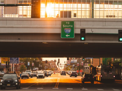 September Sunset on Lake Street, Minneapolis, with I-35W Overpass