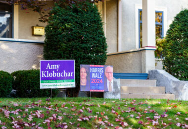 Amy Klobuchar and a Harris Walz yard sign seen in South Minneapolis, October 2024.