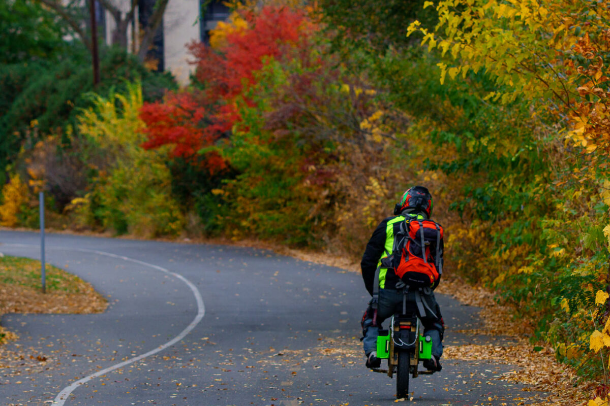 Motorized Unicycle on Midtown Greenway, Minneapolis in Autumn