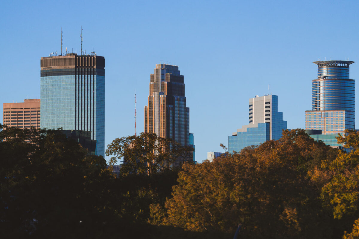 Downtown Minneapolis skyline as seen from South Minneapolis.