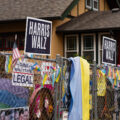 Harris Walz and other political yard signs prior to the 2024 presidential election. As seen in South Minneapolis.