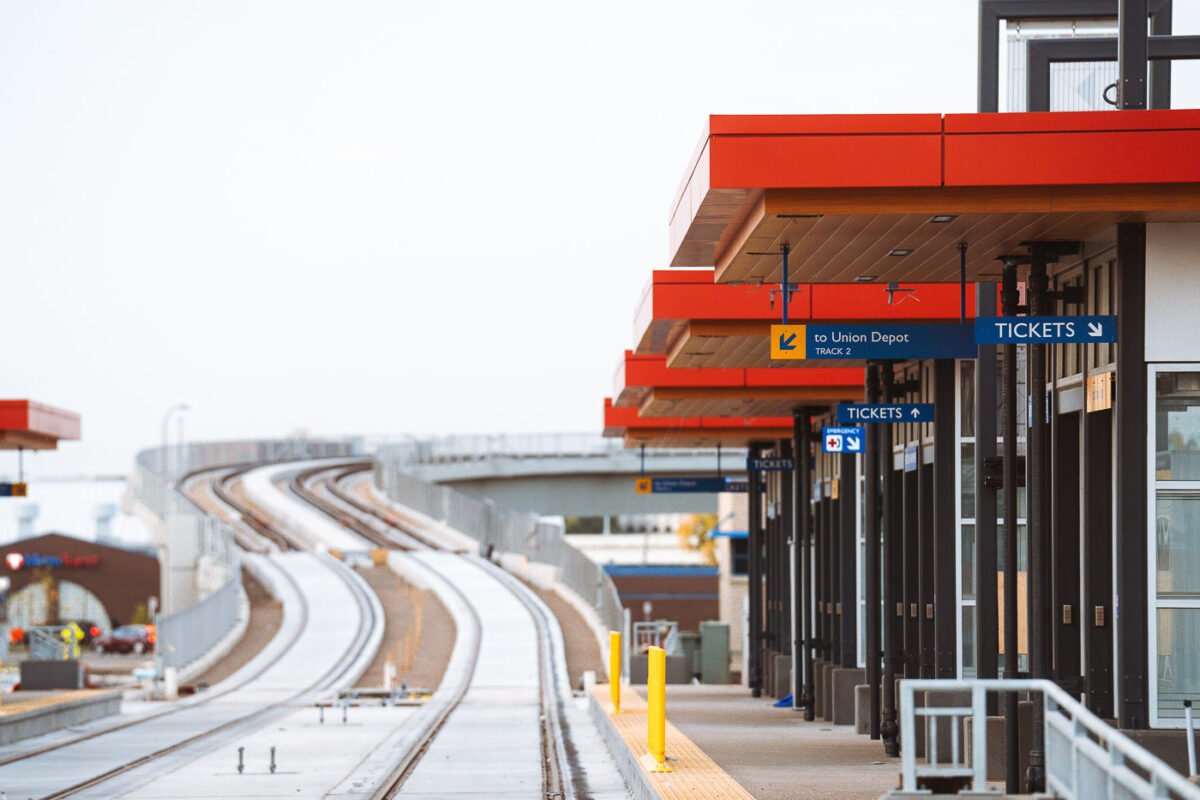 Construction of the Royalston Ave/Farmers Market Station near downtown Minneapolis. The station is part of the Green Line Extension project.