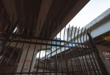 New fencing dropped in the North Loop on N 5th Ave and I-94. It's too bad, was a fun spot to watch trains.  Could see the Light Rail, Northstar Line and freight trains from under this bridge.