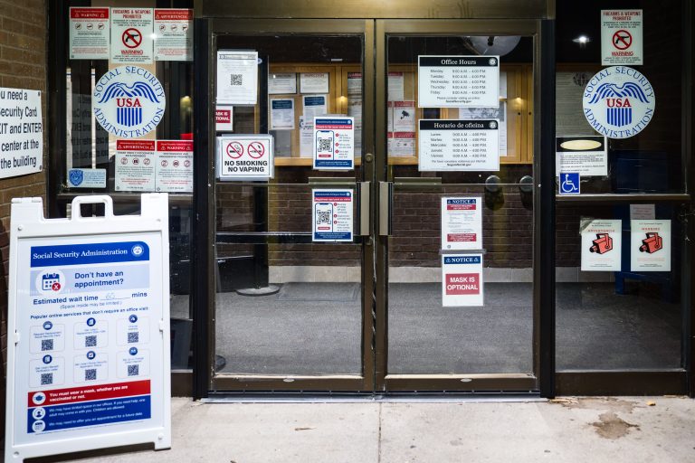 Social Security Administration Office Entrance, Minneapolis 1 Social Security Administration office entrance in Minneapolis with posted office hours and service information.