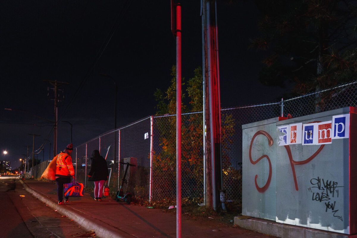 Letters formed to spell Trump as seen on an electrical box at Blaisdell and Lake Street in South Minneapolis.