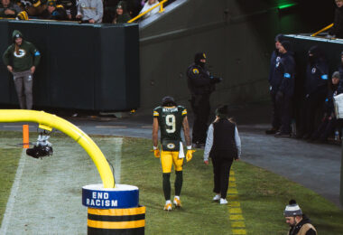 Green Bay Packers wide receiver Christian Watson leaves the field on December 23, 2024 in a game vs the New Orleans Saints.