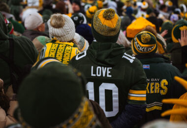 Fan wears a Jordan Love jersey at the Green Bay Packers vs New Orleans Saints at Lambeau Field on December 23, 2024