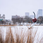 A fresh snowfall on the Spoonbridge and Cherry at the Walker Sculpture Garden near Downtown Minneapolis.