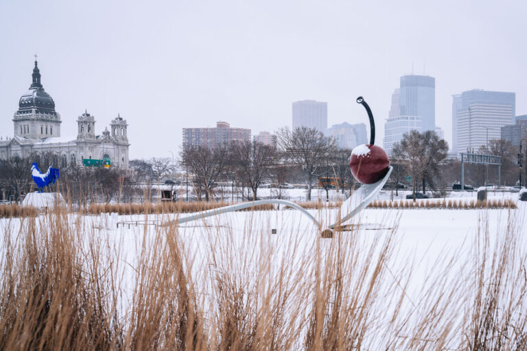 Fresh snowfall on Spoonbridge and Cherry 3 A fresh snowfall on the Spoonbridge and Cherry at the Walker Sculpture Garden near Downtown Minneapolis.