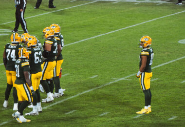 Jordan Love and the offensive line at Lambeau Field on December 23, 2024 vs the New Orleans Saints. Packers won 34-0.