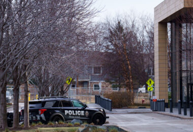 Newly erected fencing and Minnetonka Police security cameras outside the corporate headquarters of UnitedHealthcare in Minnetonka, Minnesota on December 8, 2024. The insurance company’s CEO Brian Thompson was killed on December 4th, 2024 in New York City. The man who was shown on a security camera shooting Thompson has not yet been identified or arrested.