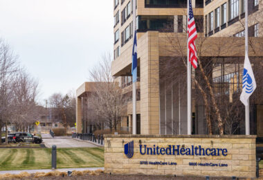 Police outside the corporate headquarters of UnitedHealthcare in Minnetonka, Minnesota on December 8, 2024. The insurance company’s CEO Brian Thompson was killed on December 4th, 2024 in New York City. The man who was shown on a security camera shooting Thompson has not yet been identified or arrested.