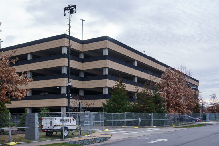 Security cameras at UnitedHealthcare HQ 1 Newly erected fencing and Minnetonka Police security cameras outside the corporate headquarters of UnitedHealthcare in Minnetonka, Minnesota on December 8, 2024. The insurance company’s CEO Brian Thompson was killed on December 4th, 2024 in New York City. The man who was shown on a security camera shooting Thompson has not yet been identified or arrested.