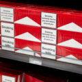 Warnings on cases of Marlboro cigarettes at the Puerto Vallarta airport in Mexico.