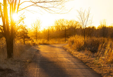 Sunset over the Cedar Lake Trail in Minneapolis.