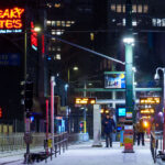 Light snow at the Warehouse District/Hennepin Avenue.