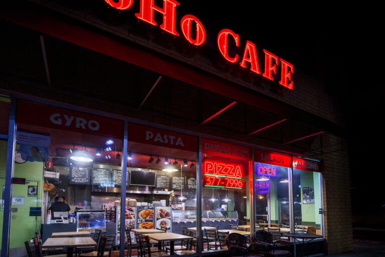 SoHo Cafe Pizza, Hennepin Avenue, Uptown Minneapolis 4 The SoHo Cafe Pizzeria operates on Hennepin Avenue in Uptown Minneapolis, a prominent commercial and cultural district known for its diverse businesses and nightlife. This establishment serves as a local eatery, offering pizza, gyros, pasta, and salads to residents and visitors. Hennepin Avenue itself is a major thoroughfare, historically central to the development of Uptown as a vibrant urban neighborhood. The presence of such local businesses contributes to the character and daily life of this significant Minneapolis community.