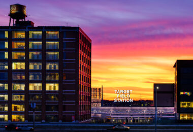 A beautiful mid January sunset behind Target Field Station in the North Loop Minneapolis.