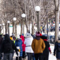 Protesters arriving at the Minnesota State Capitol on February 5, 2025. They come to protest Project 2025, Donald Trump and Elon Musk.