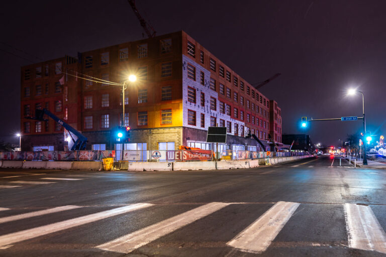 Opportunity Crossing at 3030 Nicollet Ave 3 Construction continues on Opportunity Crossing at 3030 Nicollet. The 6 story mixed use building with 110 affordable housing units will replace what was a large Wells Fargo Bank. Located across from the 5th precinct police station, the bank was heavily damaged during 2020 riots.
