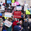 Protesters gathered at the Minnesota State Capitol on February 5, 2025 to protest actions taken by President Trump and Elon Musk. The protest was part of a nationwide protest said to be held in all 50 states.