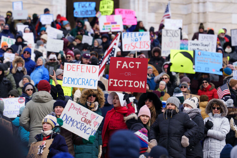 Protect Our Democracy Minnesota Protest 4 Protesters gathered at the Minnesota State Capitol on February 5, 2025 to protest actions taken by President Trump and Elon Musk. The protest was part of a nationwide protest said to be held in all 50 states.