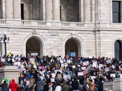 Protest Signs Fill the Steps of the Minnesota State Capitol