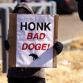 Protester at a Tesla facility just outside of Minneapolis(Golden Valley). Protesters have been gathering each Saturday for weeks.