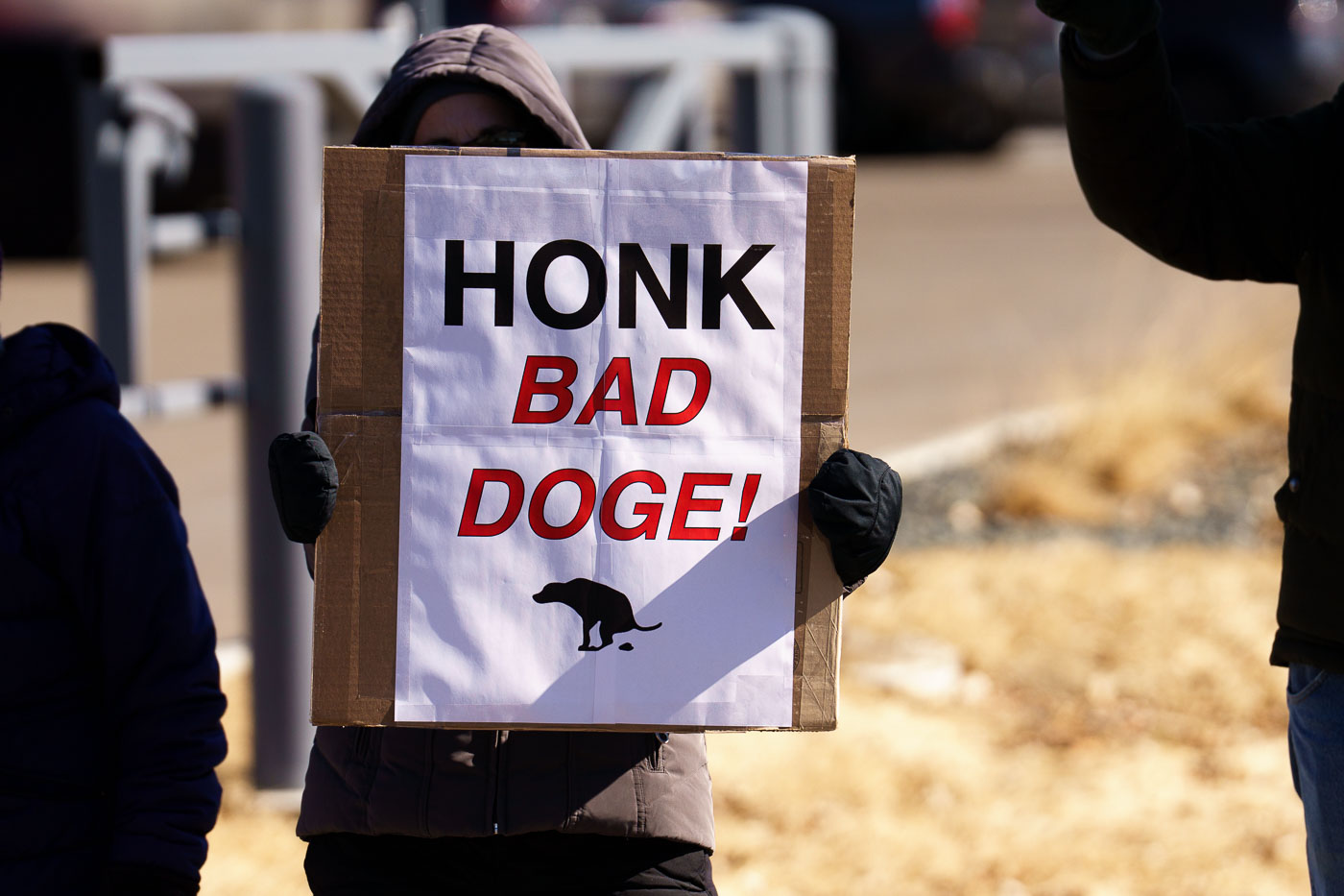 Protester at a Tesla facility just outside of Minneapolis(Golden Valley). Protesters have been gathering each Saturday for weeks.