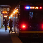 A Blue Line train at the Cedar Riverside stop in Minneapolis.