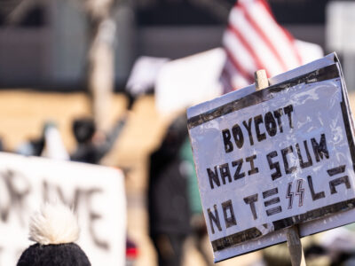 Elon Musk Protest Sign Boycott Nazi Scum No Tesla