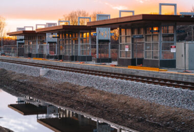 Sunset behind Bryn Mawr Station in Minneapolis. The train station will be used by the Metro Transit green line extension.
