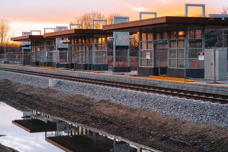 Bryn Mawr Station Spring Sunset 2 Sunset behind Bryn Mawr Station in Minneapolis. The train station will be used by the Metro Transit green line extension.
