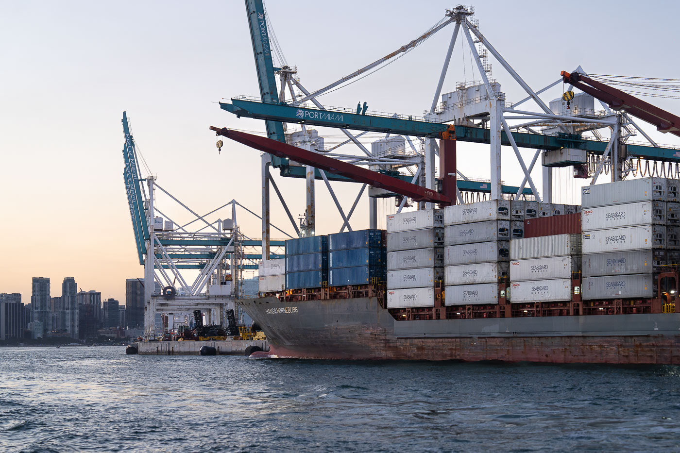 Container Ship at Port of Miami at sunset in 2025