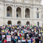 Protesters at the Minnesota State Capitol in St. Paul, Minnesota on March 4, 2025.  Taking place on the afternoon of President Trump’s first address to joint session in congress, they are protesting the actions of the Trump Administration and Elon Musk’s involvement. The protest was organized as part of the “50501” protests taking place around the country. This is the first of two planned protests this week. Another is planned for Saturday at the State Capitol.
