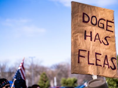 "DOGE Has Fleas" Sign, Tesla Takedown Protest, Golden Valley