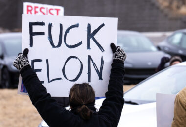 About 500 protesters outside Tesla in Minneapolis (Golden Valley) with signs reading “NOT PAID JUST PISSED”, “Tesla Funds Fascists”, “Save the VA”, “No Vet Left Behind”, Make Nazis Afraid Again” to name a few. This is the 7th weekend in a row of protests at this showroom.