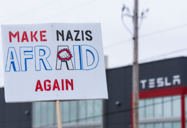 About 500 protesters outside Tesla in Minneapolis (Golden Valley) with signs reading “NOT PAID JUST PISSED”, “Tesla Funds Fascists”, “Save the VA”, “No Vet Left Behind”, Make Nazis Afraid Again” to name a few. This is the 7th weekend in a row of protests at this showroom.