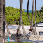 Miami Beach Police drive up and down park land during 2025 Spring Break.